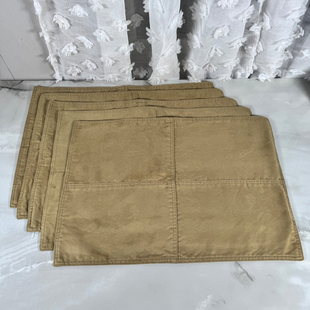Set of 5 Pottery Barn Sage Green Paneled Placemats Soft Microfiber Cotton